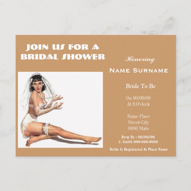 Invitation Carte Postale douche nuptiale, soirée bachelorette, fête des fil (Devant)