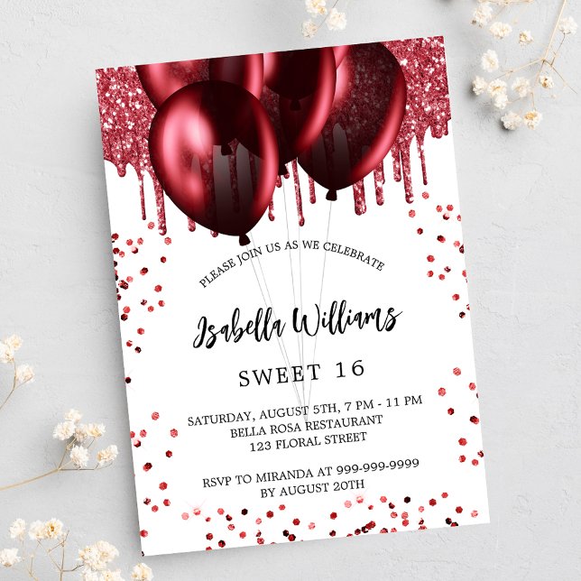 Invitation Carte Postale Doux 16 ballons rouges blanc (Créateur téléchargé)