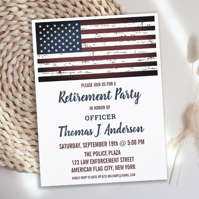 Invitation Carte Postale Drapeau américain grunge police militaire retraite (Créateur téléchargé)