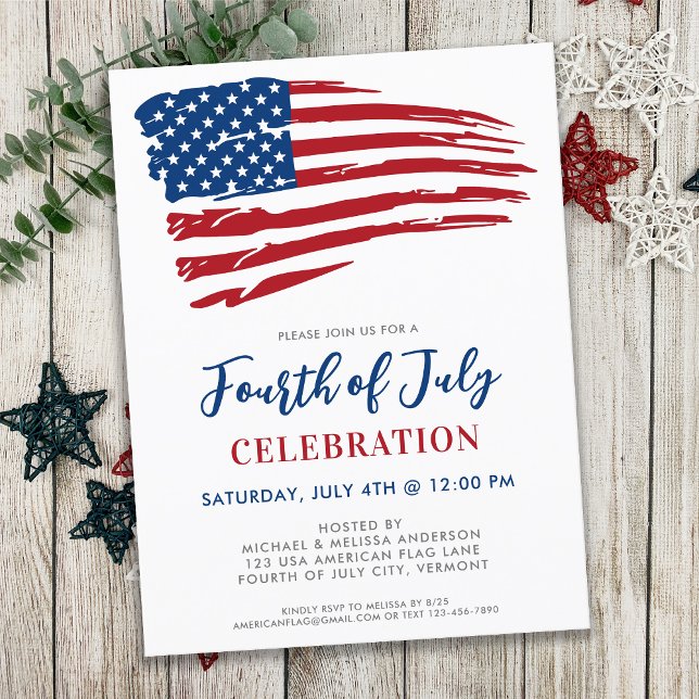 Invitation Carte Postale Drapeau Américain Patriotique Du 4 Juillet (Créateur téléchargé)