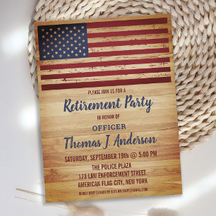 Invitation Carte Postale Drapeau américain rustique Retraite de la police m