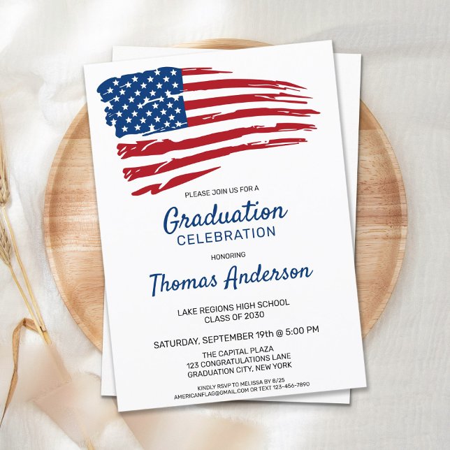 Invitation Carte Postale Drapeau patriotique américain États-Unis diplôme m (Créateur téléchargé)