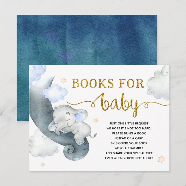 Invitation Carte Postale Dreamy Stars Elephant Baby shower Livres pour bébé (Devant / Derrière)