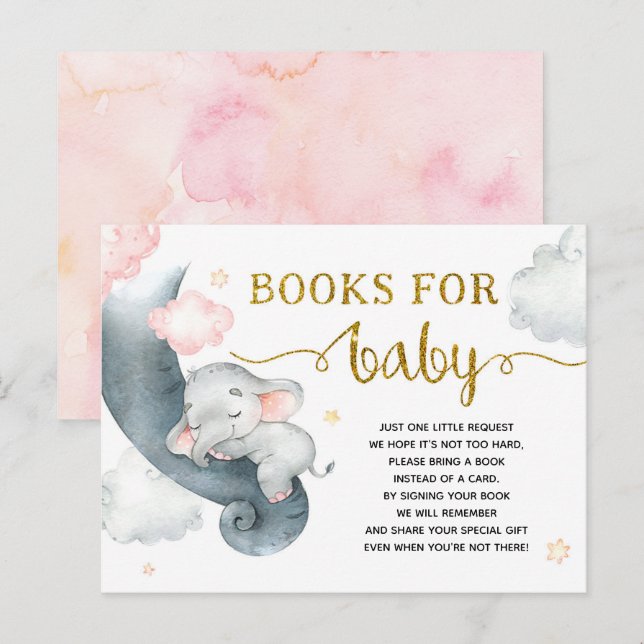 Invitation Carte Postale Dreamy Stars Elephant Girl Books for Baby (Devant / Derrière)
