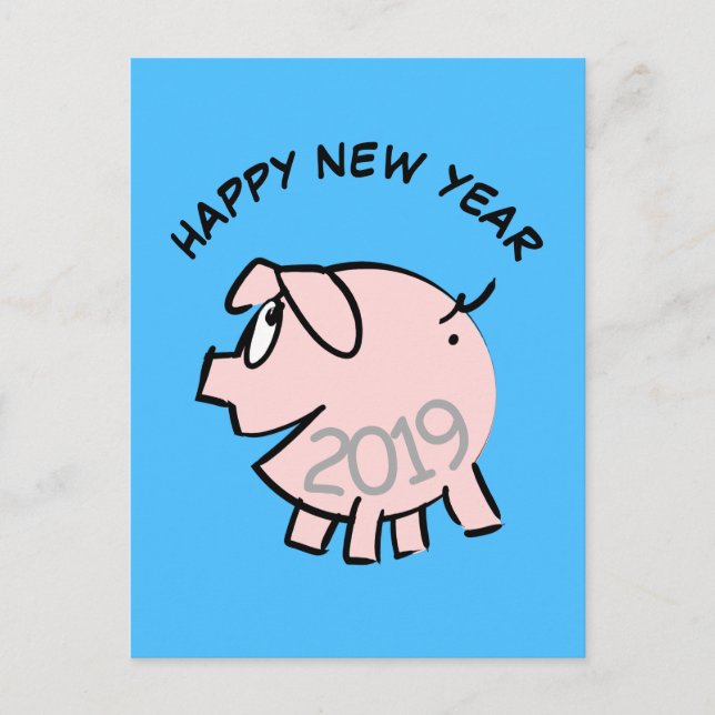 Invitation Carte Postale Drôle 3 Dessin Illustration Cochon Année Anniversa (Devant)