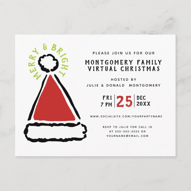 Invitation Carte Postale Drôle fête virtuelle de Noël Red Santa Hat (Devant)