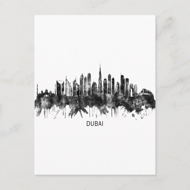 Invitation Carte Postale Dubaï Skyline BW (Devant)