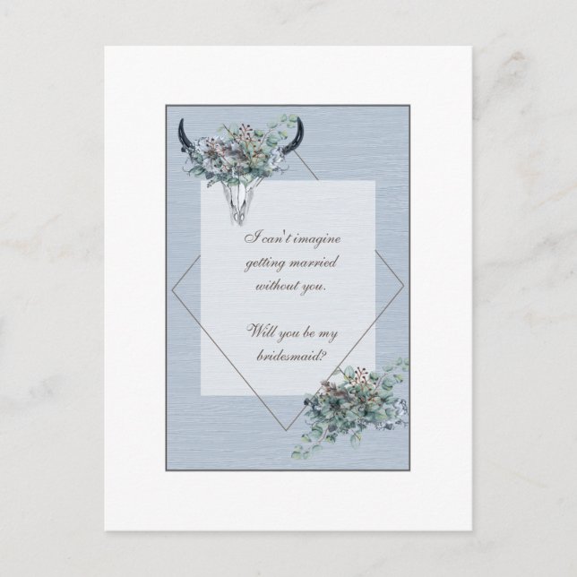 Invitation Carte Postale Dusty Blue Boho floral Bridesmaid Proposition (Devant)