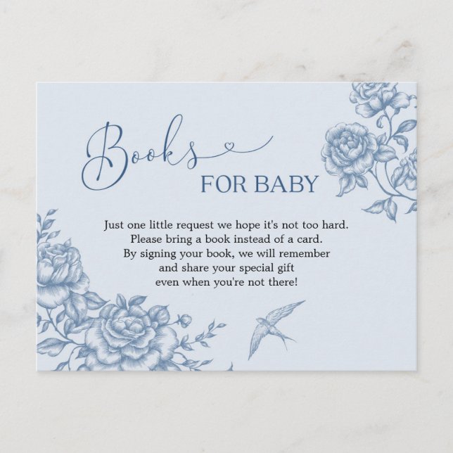 Invitation Carte Postale Dusty Blue Chinoiserie Baby shower Livres pour béb (Devant)