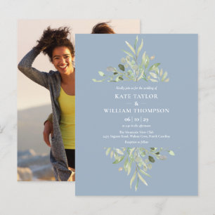 Invitation Carte Postale Dusty Blue Eucalyptus Mariage de verdure Photo