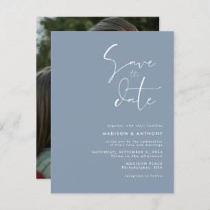 Invitation Carte Postale Dusty Blue Minimalist Enregistrer la date Mariage 