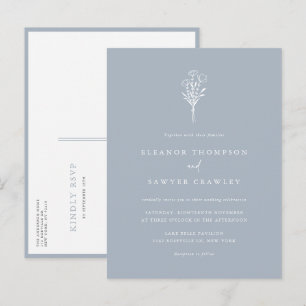 Invitation Carte Postale Dusty Blue Minimalist Floral Bouquet Mariage