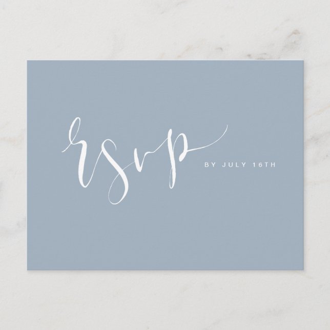 Invitation Carte Postale Dusty Blue Modern Simple Script mariage RSVP (Devant)