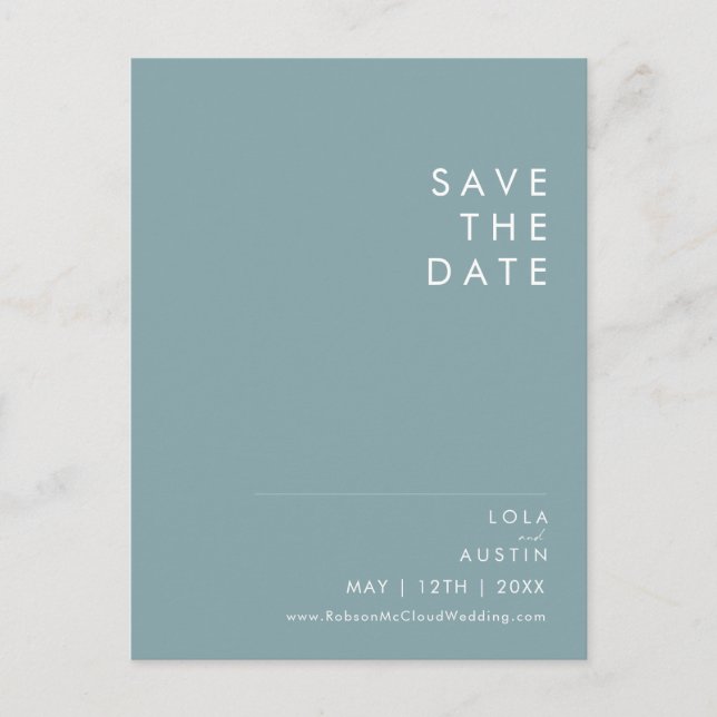 Invitation Carte Postale Dusty Boho | Bleu et Vert Enregistrer la date (Devant)