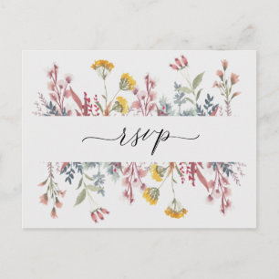 Invitation Carte Postale Dusty Fleur sauvage Aquarelle Choix de repas RSVP