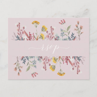 Invitation Carte Postale Dusty Fleur sauvage Aquarelle Choix de repas RSVP