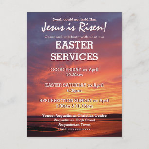 Invitation Carte Postale EASTER Jésus est ressuscité SERVICES D'ÉGLISE Cust