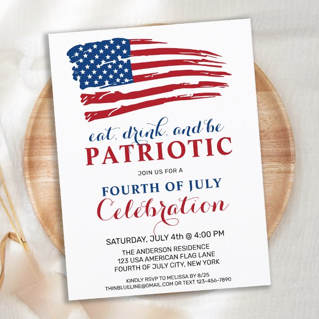 Invitation Carte Postale Eat Drink Be Patriotic USA Flag 4 juillet Party (Créateur téléchargé)