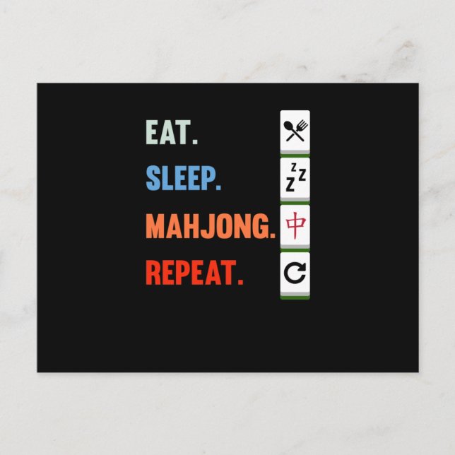 Invitation Carte Postale Eat Sleep Mahjong Répéter Mahjong Joueur Jeux (Devant)