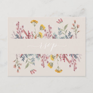 Invitation Carte Postale Eau Fleur sauvage poussiéreuse Choix de repas RSVP