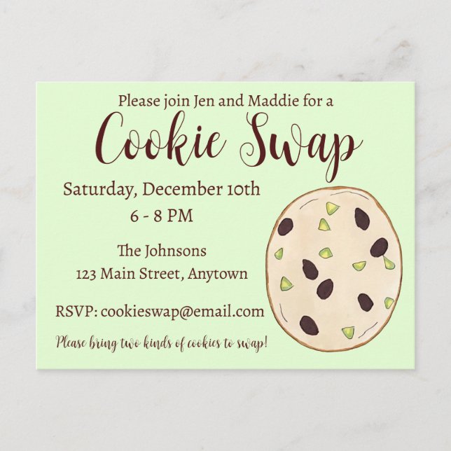 Invitation Carte Postale Échange de biscuits de Noël au sablé de pistache (Devant)