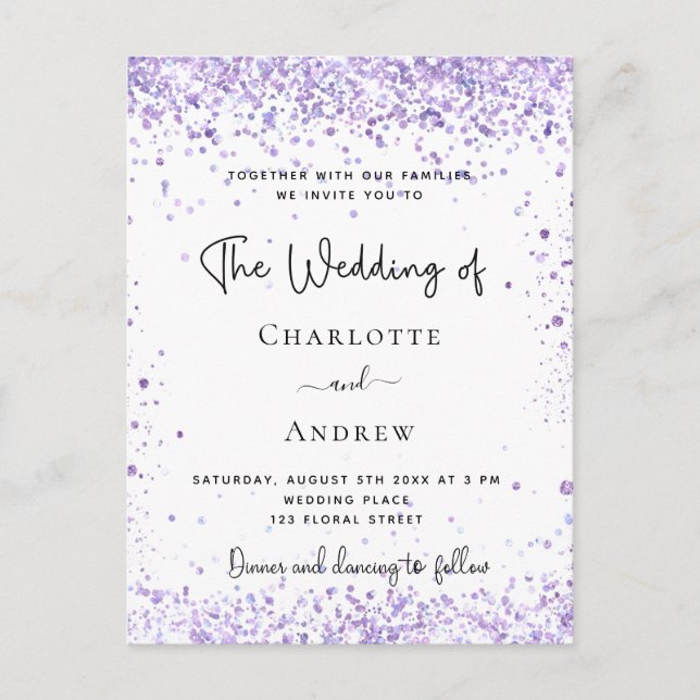 Invitation Carte Postale Écriture de violet lavande mariage (Devant)