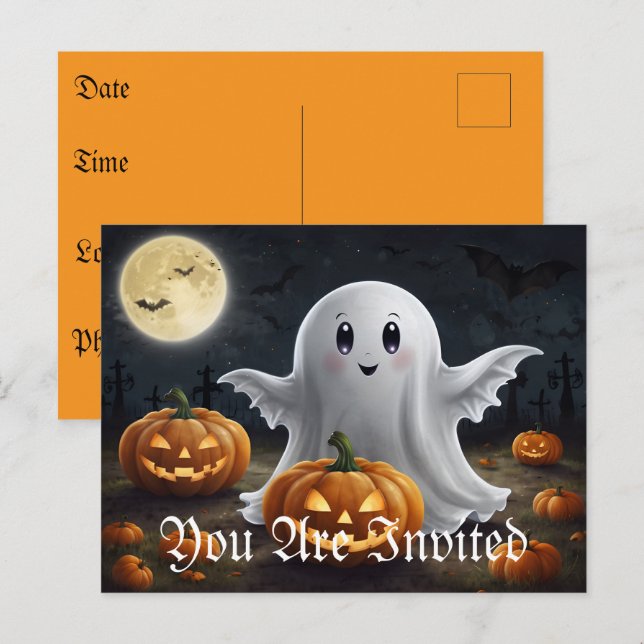 Invitation Carte Postale Éffrayant délice : Ghoost Halloween amusant (Devant / Derrière)