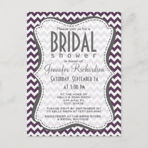 Invitation Carte Postale Eggplant Purple Chevron; zig zag