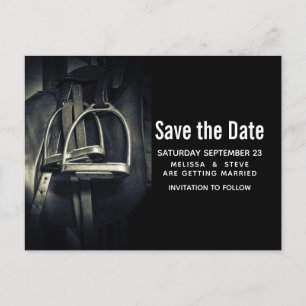 Invitation Carte Postale Élégant Argent Stirrups Enregistrer la date