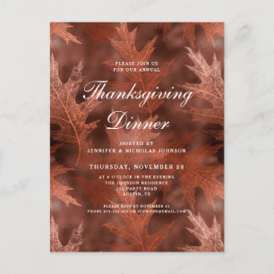 Invitation Carte Postale Élégant automne quitte Thanksgiving Dîner