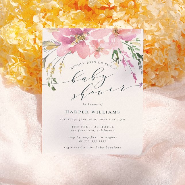 Invitation Carte Postale Elégant Baby shower floral d'aquarelle de printemp (Créateur téléchargé)