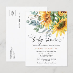 Invitation Carte Postale Élégant Baby shower rustique de tournesol