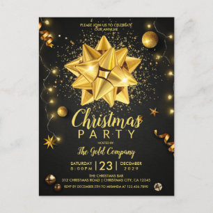 Invitation Carte Postale Élégant Black Gold Entreprise Noël