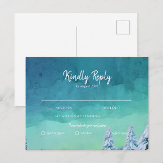 Invitation Carte Postale Elégant bleu aquarelle Mariage d'hiver RSVP