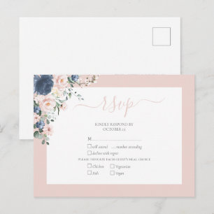Invitation Carte Postale Elégant bleu bleu bleu bleu bleu bleu foncé RSVP