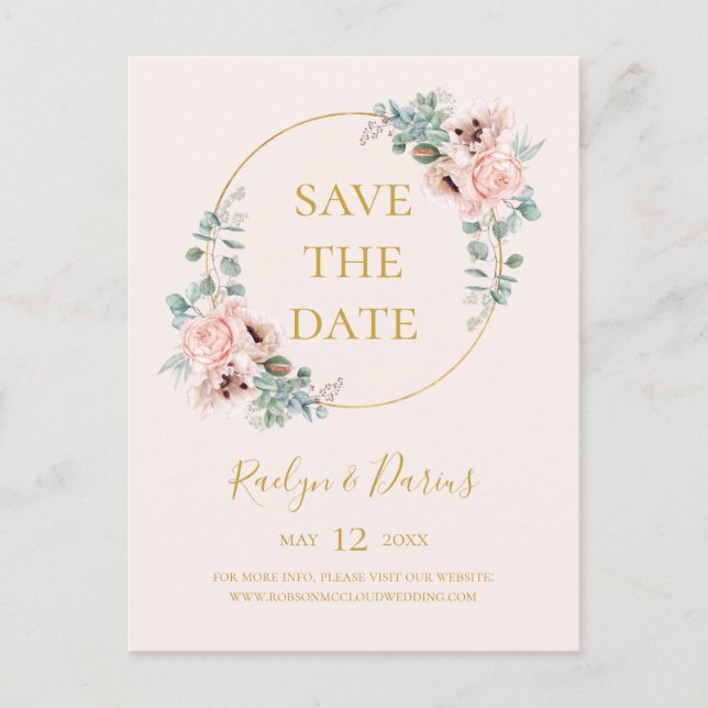 Invitation Carte Postale Élégant Blush Floral Pastel Enregistrer La Date Ca (Devant)