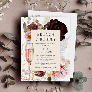 Invitation Carte Postale Élégant Brunch rose et Fête des mariées mousseuse
