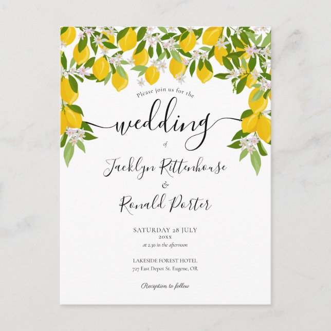 Invitation Carte Postale Élégant citrons Mariage de verdure (Devant)