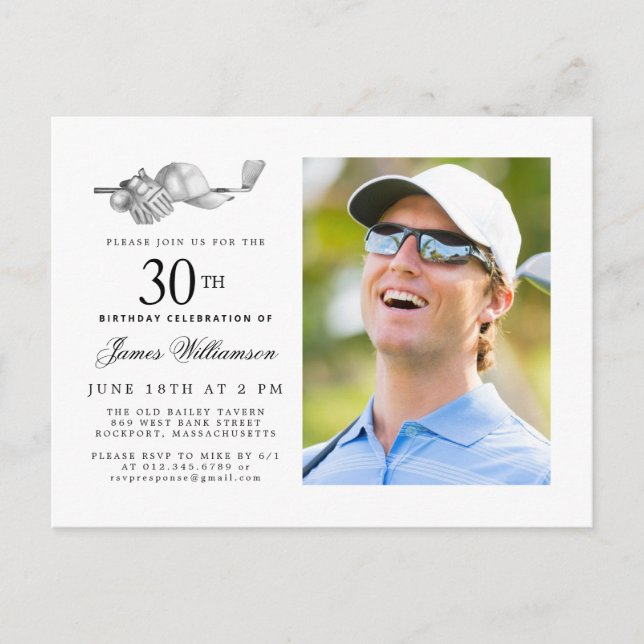 Invitation Carte Postale Elégant Classic Golf 30th Birthday Party Photo (Devant)