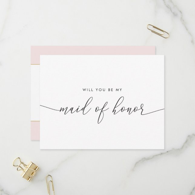 Invitation Carte Postale Elégant Coeur d'Or, vous serez ma femme d'honneur (Devant/Arrière en situation)