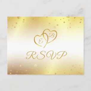 Invitation Carte Postale Elégant Coeurs de Monogramme Faux métal or RSVP