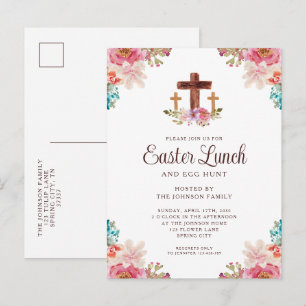 Invitation Carte Postale Élégant déjeuner de Pâques de la Croix Florale