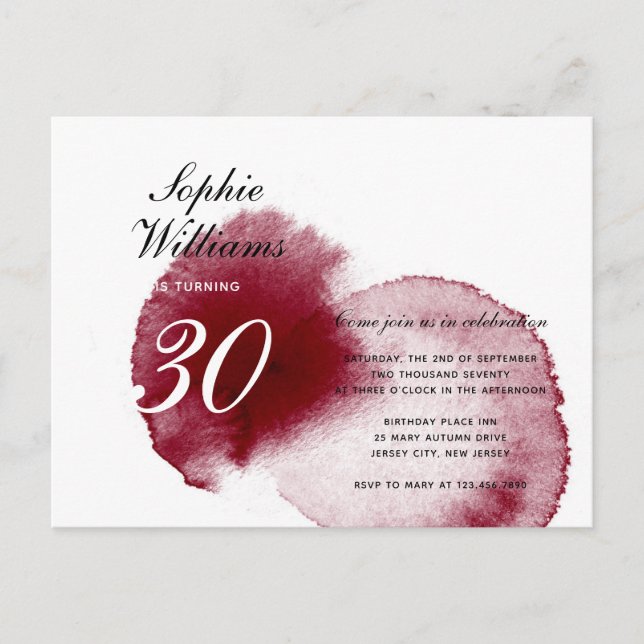 Invitation Carte Postale Élégant Déversement de vin rouge Moderne Automne 3 (Devant)