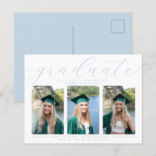 Invitation Carte Postale Elégant Dusty Blue Minimalist Graduation 3 Photo