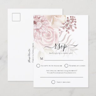 Invitation Carte Postale Elégant Dusty Rose Florals Mariage RSVP