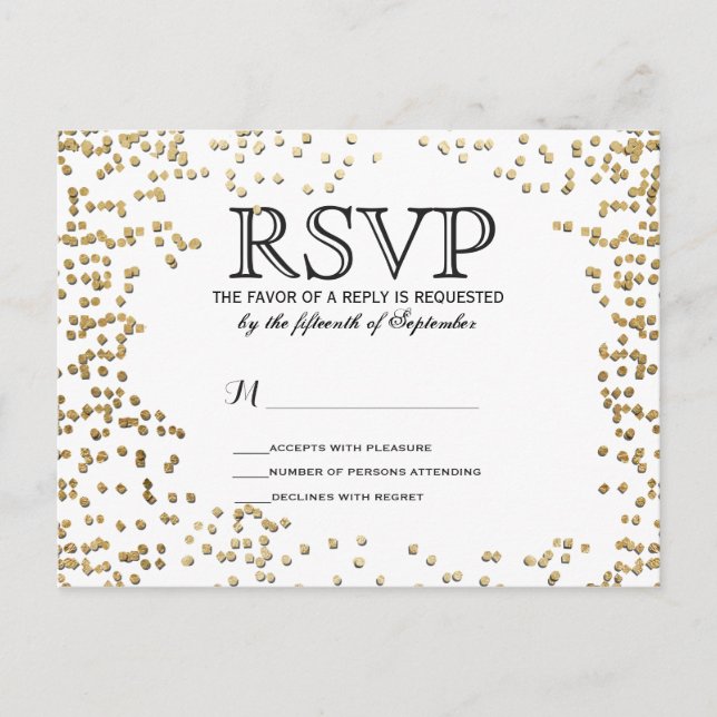 Invitation Carte Postale Elégant et simple Faux Gold Confetti (Devant)