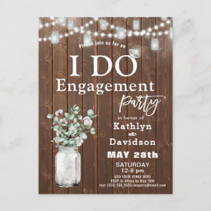 Invitation Carte Postale Elégant Eucalyptus Mason Jar I DO Engagement Party