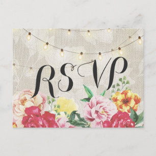 Invitation Carte Postale Élégant flammes à cordes florales Mariage de lin R
