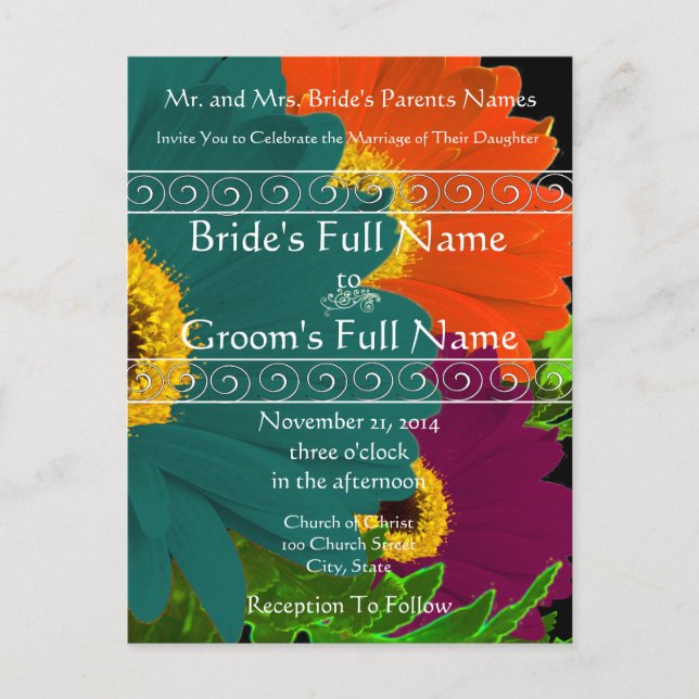 Invitation Carte Postale Elégant Gerber Daisy Mariage (Devant)