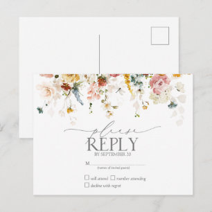 Invitation Carte Postale Elégant Jardin Fleurs Aquarelle Florale RSVP